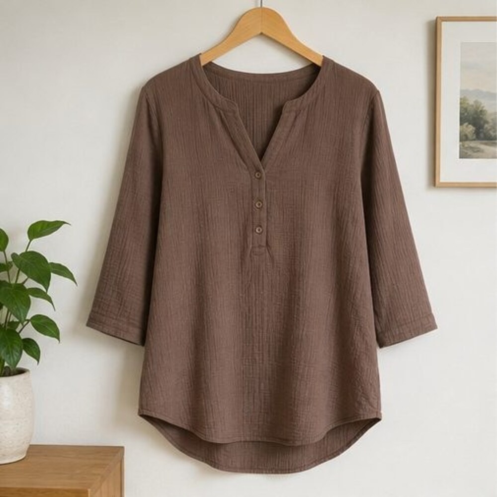 Mocha Henley Notch Neck Blouse
